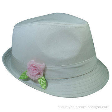 Small Pork-pie Fedora Hat for Baby with Self Hat Band and Flower Decoration
